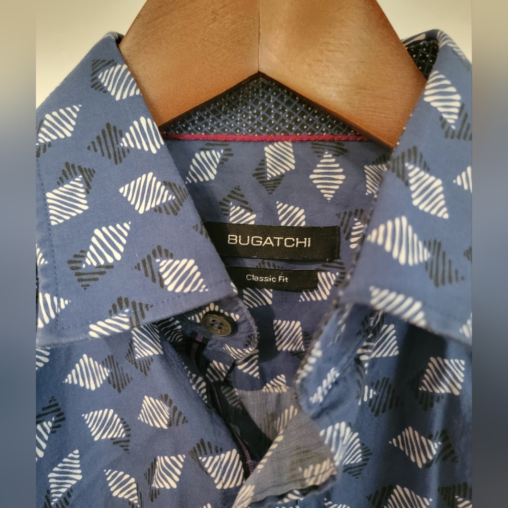 Bugatchi Button Down Shirt Blue With Diamonds Siz… - image 4